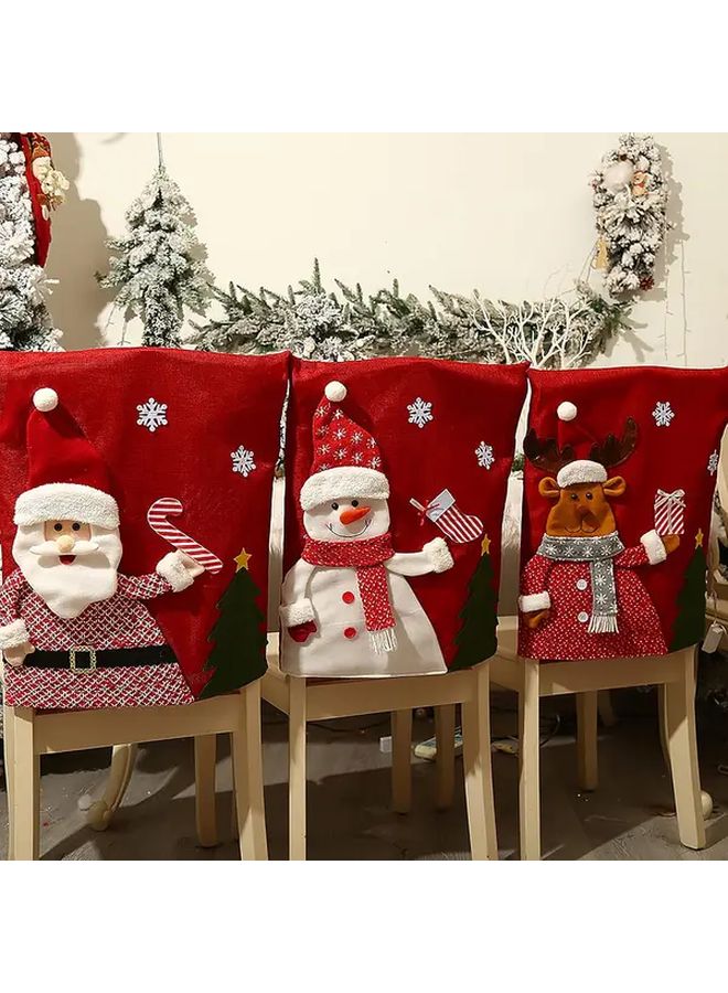 6pcs Christmas Chair Covers Santa Snowman Reindeer Designs Red White Striped Ribbons - Image 1